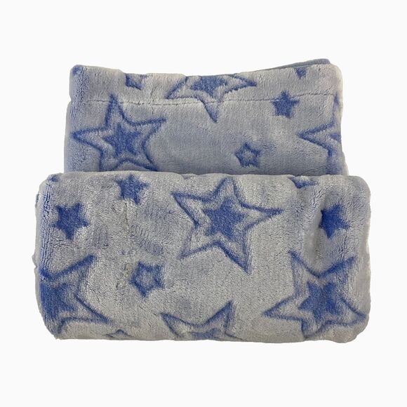 Fleece Baby Blanket Light Blue‎ w/ Embossed Stars 29' x 38" - Picture 6 of 7